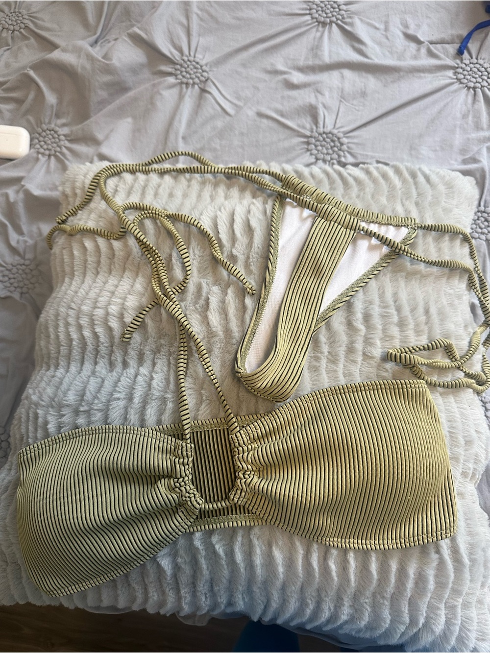 SHEIN Olive Ribbed Strapless Bandeau Bikini Set